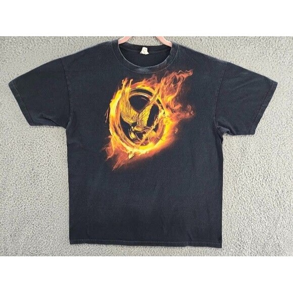Anvil Other - Vintage Y2K Hunger Games Shirt Mens Large Flaming Mockingjay Movie Promo Tee